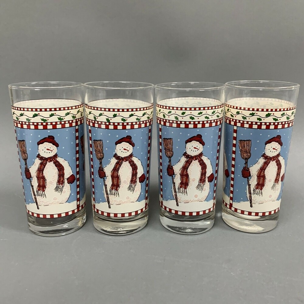 Anchor Hocking Debbie Mum Snowmen Highball Glass Glasses 6 1/4 High Lot of 4